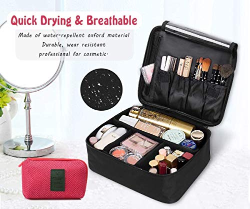 DIMJ Neceser Maquillaje, Bolsa de Maquillaje Ligera con Divisores Bolsillos Profesional Organizador de Maquillaje Bolso de Cosméticos de Viaje con Bolsa de Cable USB (Negro)