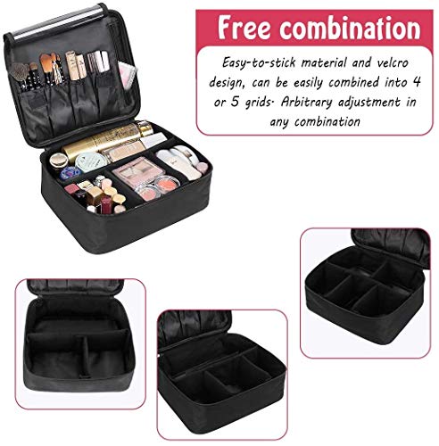 DIMJ Neceser Maquillaje, Bolsa de Maquillaje Ligera con Divisores Bolsillos Profesional Organizador de Maquillaje Bolso de Cosméticos de Viaje con Bolsa de Cable USB (Negro)