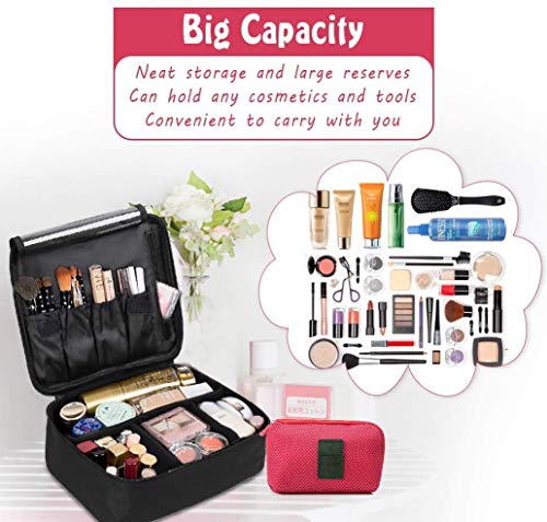 DIMJ Neceser Maquillaje, Bolsa de Maquillaje Ligera con Divisores Bolsillos Profesional Organizador de Maquillaje Bolso de Cosméticos de Viaje con Bolsa de Cable USB (Negro)