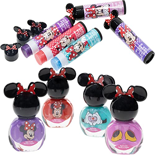 Disney Minnie Mouse - Townley Girl Juego de maquillaje cosmético brillante para niñas con bálsamo labial, pegatinas para esmalte de uñas, 35 piezas por encima de 3 años