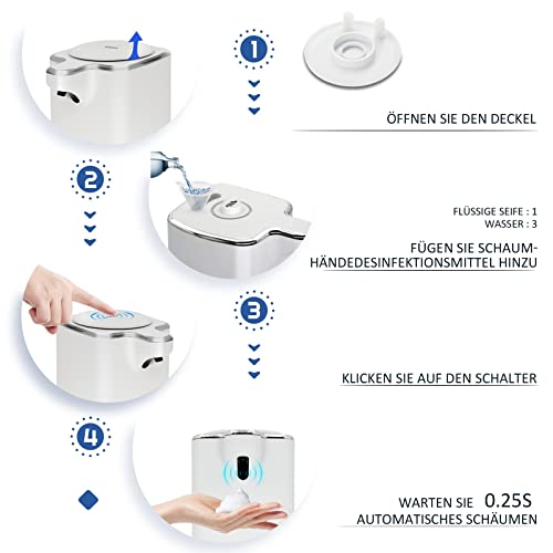 Dispensador Jabon Automático 1000ML, Loravou Dispensador de Jabon con Sensor de Movimiento por Infrarrojo, Dosificador Gel de Baño con USB Recargable para Cocina Baño Oficina Hotel