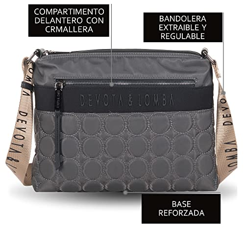 D&L DEVOTA & LOMBA Bolso Bandolera Mujer. Bolsos de Mujer Bandolera. Bolso Calidad. Cremallera. Mediano Impermeable. Idea Regalo. Bolsos para Diario. 30 x 4 x 23 cm. Bubble 994 Color Gris