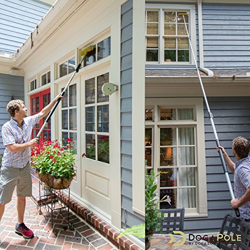 DOCAZOO DocaPole - Palo Extensible con Cabezal limpiacristales - para la Limpieza de Ventanas - Incluye Cabezales de Goma de 3 tamaños - 9,1 m