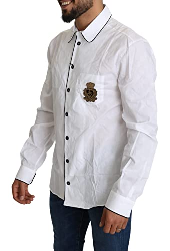 Dolce & Gabbana Camisa blanca del remiendo de la corona del DG 100% algodón, Blanco, Large