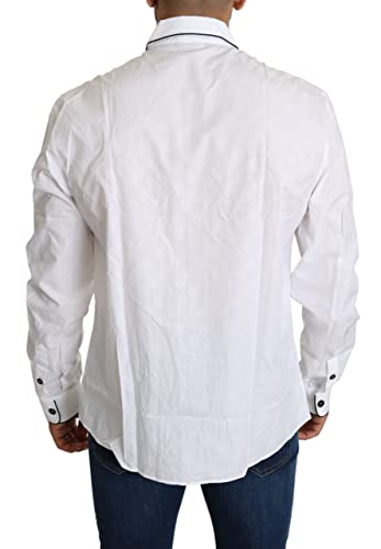 Dolce & Gabbana Camisa blanca del remiendo de la corona del DG 100% algodón, Blanco, Large