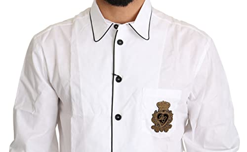 Dolce & Gabbana Camisa blanca del remiendo de la corona del DG 100% algodón, Blanco, Large