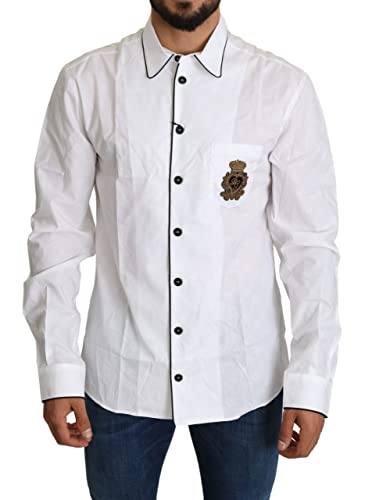 Dolce & Gabbana Camisa blanca del remiendo de la corona del DG 100% algodón, Blanco, Large