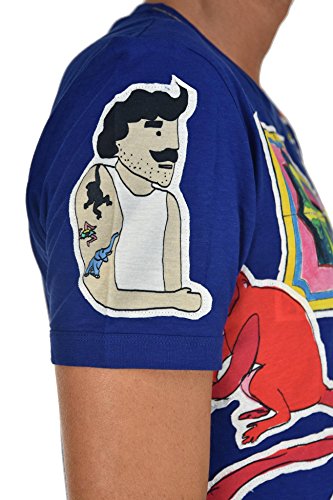 Dolce & Gabbana Camiseta de hombre azul de algodón con cuello redondo y parche con logo Talla IT44 azul claro 44