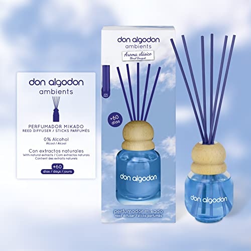 Don Algodon Ambients - Ambientador Mikado Clásico. Difusor con Varillas de ratán. 60 ml, (2 ud.)