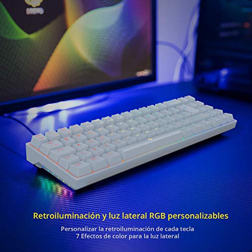 DREVO Calibur V2 TE Cherry MX Marrón RGB 60% Teclado Mecánico para Juegos, Distribución QWERTY Españo, Compacto de 72 Teclas, Compatible con PC/Mac, USB C, Blanco