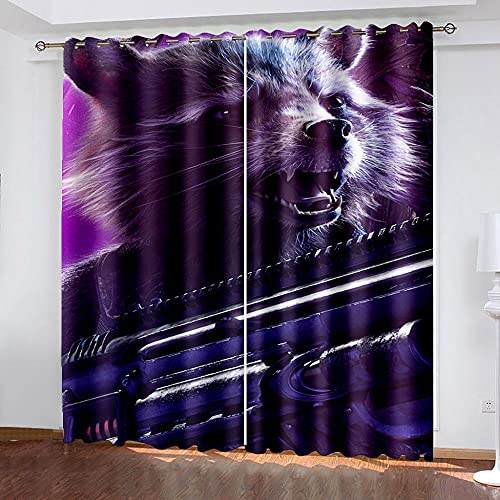 DRFQSK Cortinas Opacas Habitacion Y Salón Térmicas Aislantes Frío Y Calor Para Ventanas 2 Piezas 70 X 160 Cm（An X Al）Impresión Digital 3D Animal Gato De Algalia Creativo Cortinas Infantiles Con Ojale