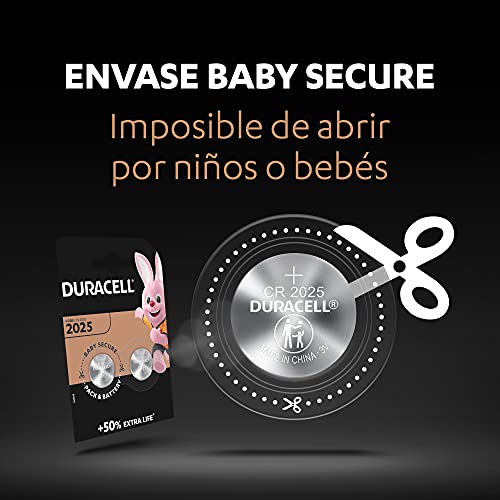 Duracell Pilas de botón de litio 2025 de 3 V, paquete de 8, con Tecnología Baby Secure, para uso en llaves con sensor magnético, básculas, elementos vestibles, Exclusivo de Amazon