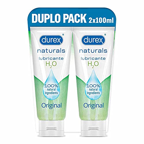 Durex Naturals Lubricante a Base de Agua, 100% Natural sin Fragancia, Colorantes ni Agentes Irritantes – Pack 2 x 100 ml