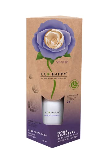 ECO HAPPY Ambientador de Flor Perfumada Que Cambia de Color. Fragancia a Mora Silvestre, Dulce y afrutada de Larga duración. 75 ml.