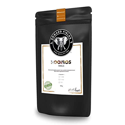 Edward Fields Tea ® - Rooibos orgánico a granel con Vainilla. Rooibos bio recolectado a mano con ingredientes y aromas naturales y ecológicos, 100g, Sudafrica.