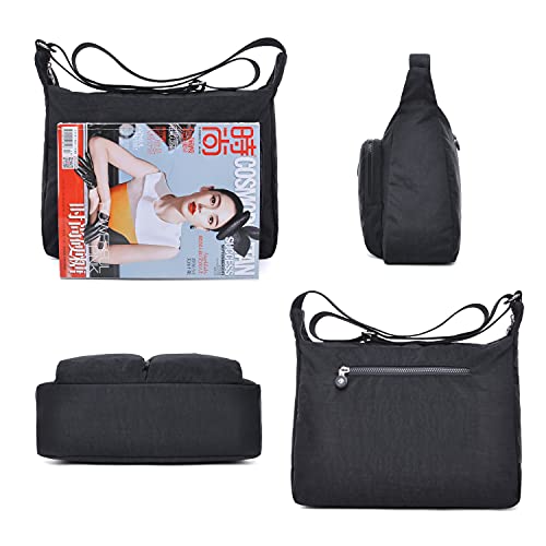 Efanliu Bolso Bandolera Mujer Grande Impermeable Nylon Bolsos de Universidad Mujeres Crossbody Mensajero Grandes,Negro