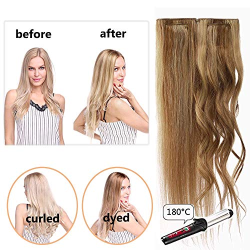 Elailite Extensiones Adhesivas Pelo Natural sin Clip 20 Mechas Cabello Humano Largo 20cm 30g #12P613 Castaño Dorado Mecha Rubio Muy Claro