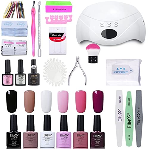 Elite99 Lámpara UV LED para Uñas 24w, 6 Colores Kit de Esmaltes Semipermanentes en Gel UV LED, Base y Top Coat, Semipermanentes, Removedor de Uñas y Accesorios 001