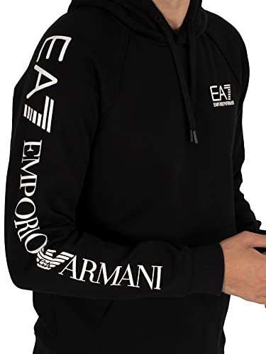 Emporio Armani EA7 de los Hombres Sudadera con Capucha con Logo en el Pecho, Negro, L