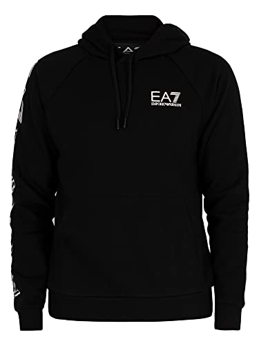 Emporio Armani EA7 de los Hombres Sudadera con Capucha con Logo en el Pecho, Negro, L