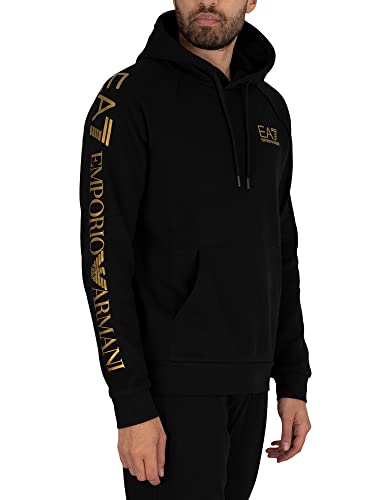 Emporio Armani EA7 de los Hombres Sudadera con Capucha con Logo en el Pecho, Negro, XS