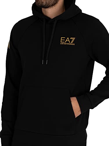 Emporio Armani EA7 de los Hombres Sudadera con Capucha con Logo en el Pecho, Negro, XS