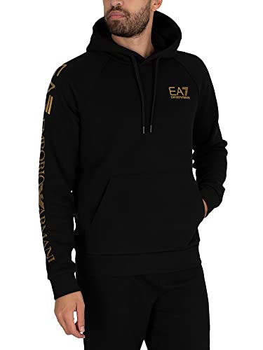 Emporio Armani EA7 de los Hombres Sudadera con Capucha con Logo en el Pecho, Negro, XS