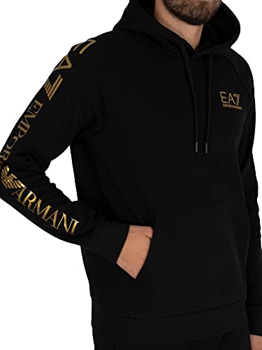 Emporio Armani EA7 de los Hombres Sudadera con Capucha con Logo en el Pecho, Negro, XS