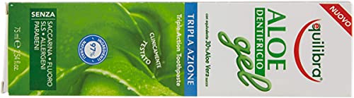 Equilibra Cuidado Bucal, Gel Dentífrico de Triple Acción de Aloe Vera, Acción Calmante y Antiséptica, Protege Contra las Caries, el Sarro y las Enfermedades de las Encías, 75 ml