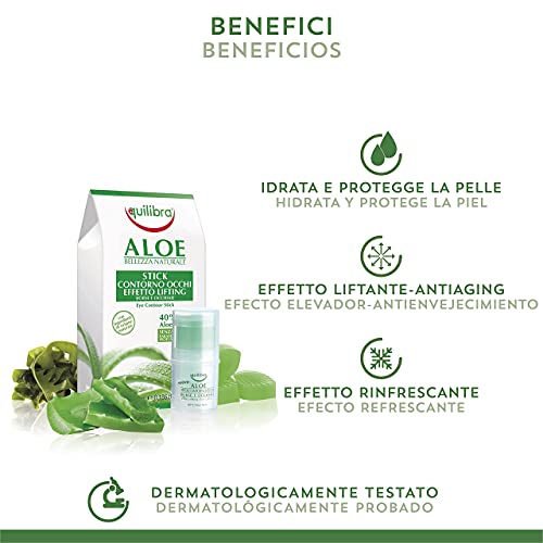 Equilibra Cuidado Facial, Contorno de Ojos Ligero y Transparente a Base de Aloe Vera, Efecto Lifting y Antienvejecimiento, Contrarresta las Ojeras y las Bolsas, Efecto Refrescante, 5,5 ml