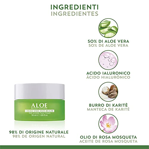 Equilibra Cuidado Facial, Crema Facial Antiarrugas a Base de Aloe Vera con Efecto Rellenador, para Pieles Sensibles, Contrarresta los Signos del Envejecimiento, Acción Alisadora, 50 ml