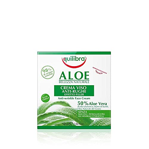 Equilibra Cuidado Facial, Crema Facial Antiarrugas a Base de Aloe Vera con Efecto Rellenador, para Pieles Sensibles, Contrarresta los Signos del Envejecimiento, Acción Alisadora, 50 ml