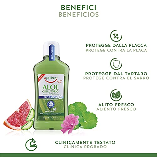 Equilibra Enjuague Bucal Triple Acción a Base de Aloe Vera, 500 ml