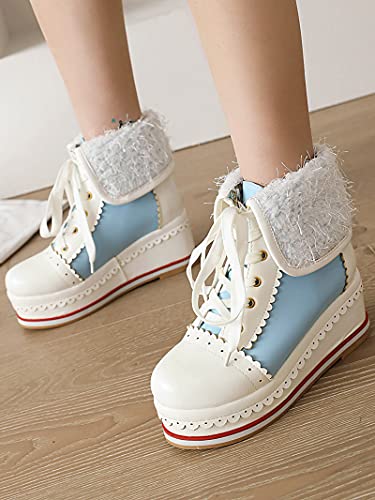 ErikenUrben Mujer Sweet Botas Con Cordones Tacon De Cuña Plataforma Thick Sole Lolita Zapatos Casual Lightweight Brogue Sneakers Blue Talla 33 Asiático