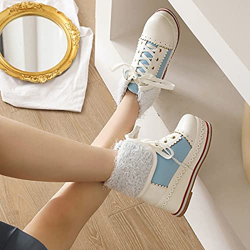 ErikenUrben Mujer Sweet Botas Con Cordones Tacon De Cuña Plataforma Thick Sole Lolita Zapatos Casual Lightweight Brogue Sneakers Blue Talla 33 Asiático