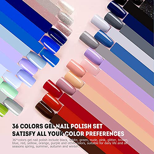 Esmalte Semipermanente de Pintauñas Semipermanentes Uñas Kit Uñas de Gel Kit Completo Gel de kit Uñas Semipermanentes Pintauñas Gel 36 Colores Poli Gel UV Esmalte Pegamento Sólido