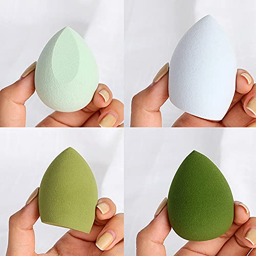 Esponja de Maquillaje, 8 Piezas Poliuretano Esponja Maquillaje Beauty Blender, Sin Látex, Forma de Lágrima, con 1 Soporte, Uso Húmedo y Seco, para Cremas, Polvo, Corrector, Sombra Ojos(Verde)