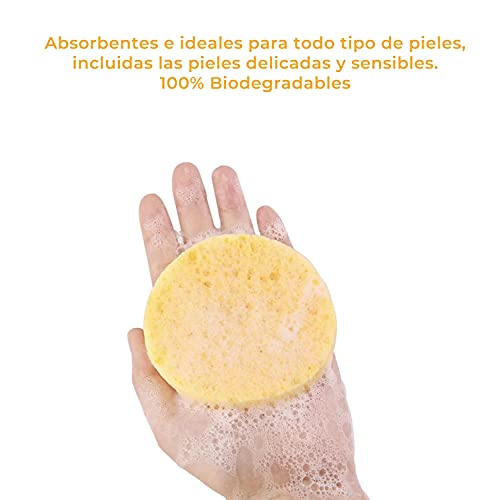 Esponjas Faciales de Celulosa | 20 Unidades | 100% Naturales y Biodegradables | Limpieza facial, Mascarilla exfoliante | Desmaquillante | e-koala