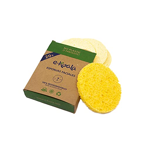 Esponjas Faciales de Celulosa | 20 Unidades | 100% Naturales y Biodegradables | Limpieza facial, Mascarilla exfoliante | Desmaquillante | e-koala