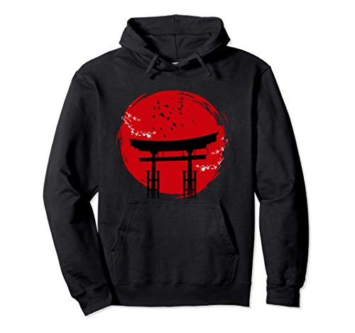 Estética japonesa Templo Rojo del Sol Gráfico Zen Yoga Sudadera con Capucha