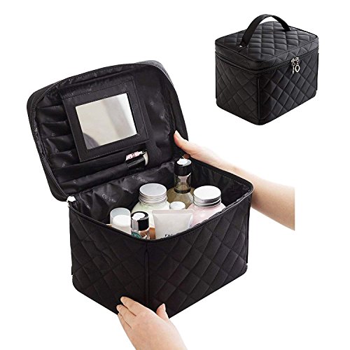 Estuche Cosmético, Bolso Cosmético Grande ONEGenug Espacio Grande Estuche de maquillaje de viaje Bolsa para lavar con Mango y Espejo Organizador de maquillaje Neceser Cosmético