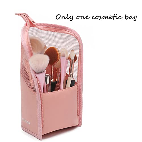 Estuche Cosmético con Cremallera, Brochas de Maquillaje Bolsa, Organizador Brochas Viaje, para Mujeres Niñas Estuche Organizador de Pinceles de Maquillaje de Viaje Portátil (Rosa)