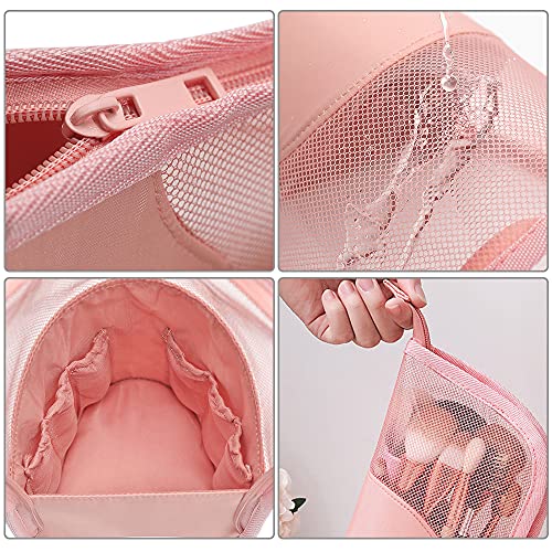 Estuche Cosmético con Cremallera, Brochas de Maquillaje Bolsa, Organizador Brochas Viaje, para Mujeres Niñas Estuche Organizador de Pinceles de Maquillaje de Viaje Portátil (Rosa)