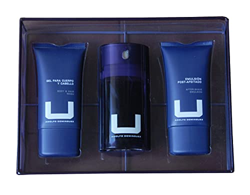 ESTUCHE U MAN DE ADOLFO DOMINGUEZ. COLONIA 75 ML +GEL 75 ML+EMULSION POST-AFEITADO 75 ML