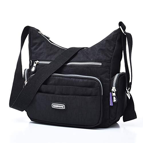 Estwell Bolso Bandolera Mujer Impermeable Bolso de Hombro Moda con Múltiples Bolsillos Casual Crossbody Bolso Bolsa de Cuerpo Cruzado para Escuela Viaje Uso Diario, Negro