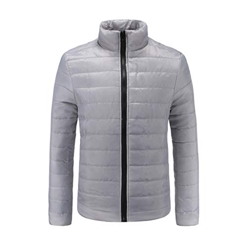 EUCOO - Abrigo de algodón para hombre, ultraligero, cuello alto, abrigo de invierno de plumón, chaqueta de plumón comprimible, plumón de algodón cálido gris 5XL