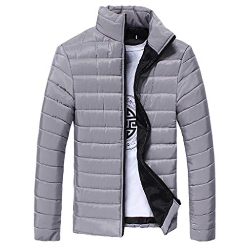 EUCOO - Abrigo de algodón para hombre, ultraligero, cuello alto, abrigo de invierno de plumón, chaqueta de plumón comprimible, plumón de algodón cálido gris 5XL