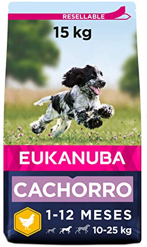 Eukanuba Alimento seco para cachorros de raza mediana, rico en pollo fresco 15 kg