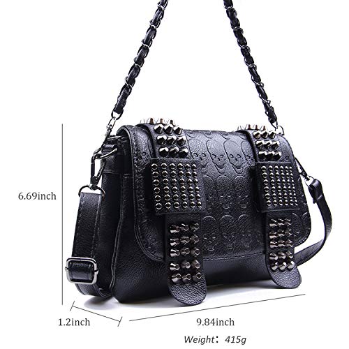 EVEOUT Bolso Bandolera Estampado de Calaveras Punk para Mujer Bolso de Hombro de Calavera Gótica de Cuero con Cadena/Cartera Larga para Mujer Modelo