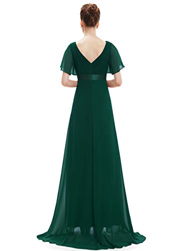 Ever-Pretty A-línea Vestito de Gala Cuello en V Manga Corta Gasa Corte Imperio para Mujer Verde Oscuro 46